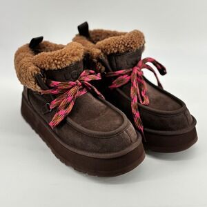 UGG Marin Mega Lace Suede Platform Boots Brown Pink Laces 1125299 Womens 9